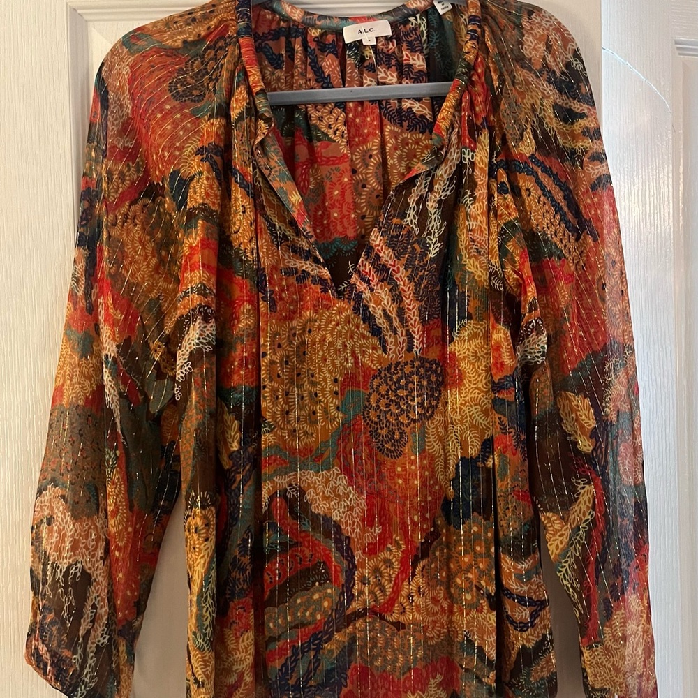 A.L.C silk top perfect for fall sz 4 - Picture 5 of 6